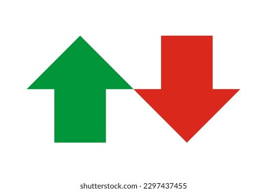 Up-down, green and red mini arrows. A small two-way direction symbol. Isolated on a white background.