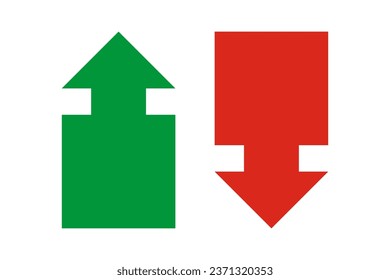 Up-down green, red square arrows. A two-way marker direction symbol. Isolated on a white background.