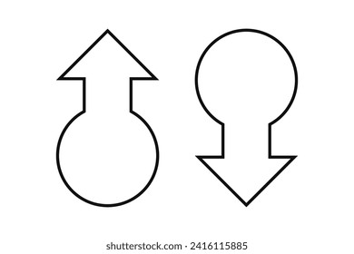 Icono de flechas de círculo hueco hacia arriba. Un símbolo de contorno de dirección bidireccional. Aislado sobre un fondo blanco.