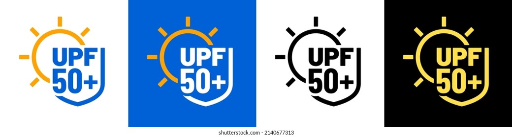 UPF icon set. Ultraviolet Protection Factor sign set. Ultra violet sunrays protection symbol set. Vector illustration. 