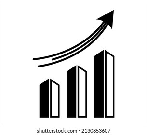 Estadísticas en curso con flecha. Diagrama vectorial en blanco y negro. Empresa creciente, icono del éxito