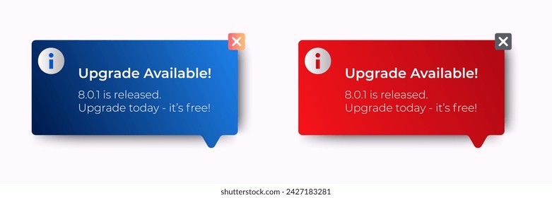 Upgrade available banner notification pop up design with red and blue background. app update. User-friendly design materials. isolated background. vector