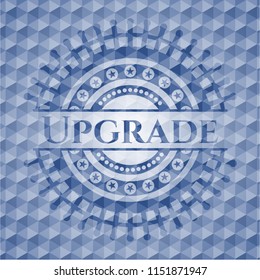 Upgrade blue badge with geometric pattern.