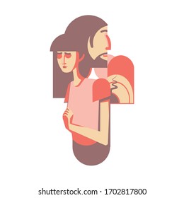 Upgrade designs with colorful abstract flat graphic. Geometric composition, modern touch, praying woman, resurrection concept... Ideal for web, marketing, presentations. Stand out and download now!