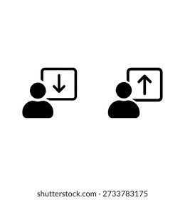 
Upgrade and Downgrade Plan Silhouette Icons for SaaS and Enterprise UI
Minimal black icons showing user with upward and downward arrows, ideal for upgrade and downgrade plan features in SaaS dashboards and enterprise software.

