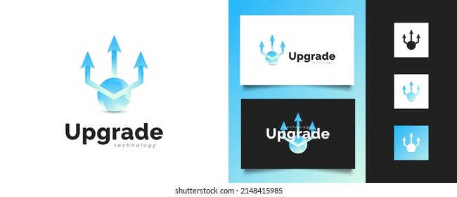 Upgrade Logo or Icon with Three Arrows and Blue Sphere. Increase or Update Logo for Business or Technology Logos