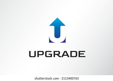 Upgrade Logo Template for Your Business with Letter U negative space incorporated into blue up arrow