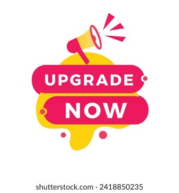 Upgrade now banner modern style red label with megaphone. Vector design for announcement.