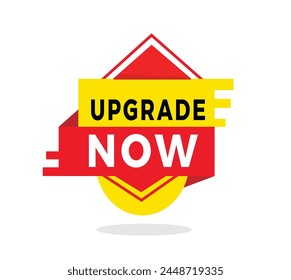 Upgrade now red label icon for announcement, advertising, vector. Modern design template for banner, advertising, announcement.