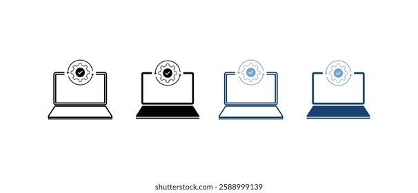 Upgrade Progress Symbol Collection. Computer System Update Pictogram. Upgrade of Software Line and Silhouette Icon Set. Download Process Sign