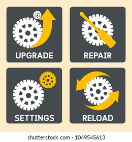 Upgrade Setting icon, Repair Setting icon, Setting icon, Reload Setting icon, Cog Wheel Symbol