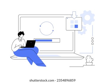 Upgrade software abstract concept vector illustration. Man with laptop upgrades professional software, change tariff plan in application, modern IT technology, program download abstract metaphor.