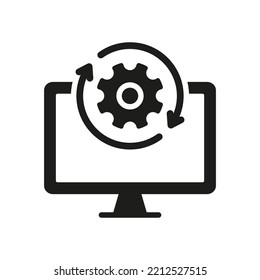 Upgrade of Software Black Icon. Computer System Update Silhouette Pictogram. Download Process Icon. Progress of Upgrade. Vector Isolated Illustration.