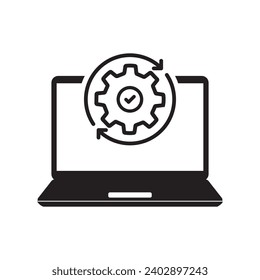 Upgrade of Software Black Icon. Computer System Update Silhouette Pictogram. Download Process Icon. Progress of Upgrade. Vector Isolated Illustration.