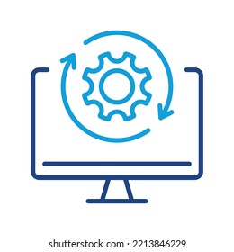 Upgrade of Software color Line Icon. Computer System Update Linear Pictogram. Download Process Icon. Progress of Upgrade. Editable stroke. Vector Isolated Illustration.