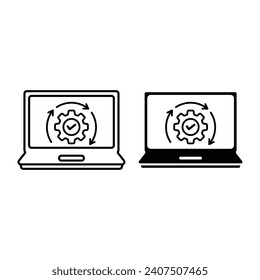 Upgrade of Software Line and Silhouette Icon Set. Computer System Update Pictogram. Download Process Sign. Upgrade Progress Symbol Collection. Vector Isolated Illustration