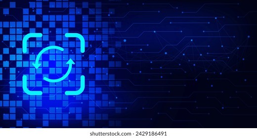 Upgrade or update software and system version. Computer program, business technology and digital interface concept on dark blue background. Vector illustration.