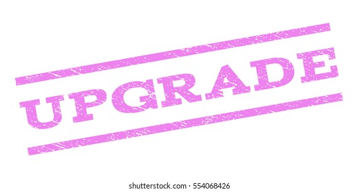 Upgrade watermark stamp. Text caption between parallel lines with grunge design style. Rubber seal stamp with dust texture. Vector violet color ink imprint on a white background.