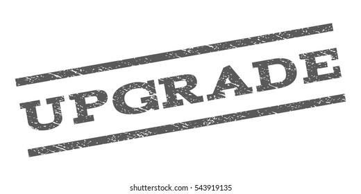 Upgrade watermark stamp. Text tag between parallel lines with grunge design style. Rubber seal stamp with dust texture. Vector grey color ink imprint on a white background.