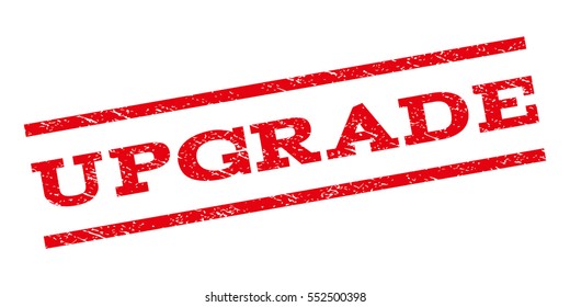 Upgrade watermark stamp. Text tag between parallel lines with grunge design style. Rubber seal stamp with unclean texture. Vector red color ink imprint on a white background.