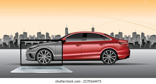 Upgrade your car old to new whit laptop in vector and illustration