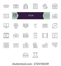 Upgrade your interface with 32 Thin Line icons designed around Film, easy to adapt and style.