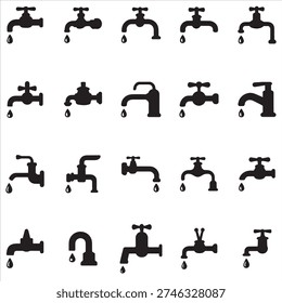 Upgrade your plumbing projects with this premium water faucet and tap icon set. Perfect for sanitary design, blueprints, and catalogs, these high-quality graphics ensure professional clarity for architects, plumbers, and home improvement branding. Modern, sleek, and versatile.