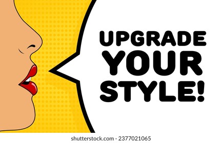 Upgrade your style sign. Flat, color, talking lips, upgrade your style sign. Vector icon