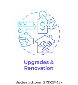 Upgrades and renovation blue gradient concept icon. Home improvement, house repair. Pricing tag. Round shape line illustration. Abstract idea. Graphic design. Easy to use in presentation, booklet