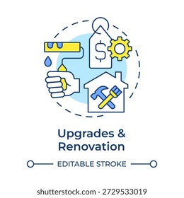 Upgrades and renovation multi color concept icon. Home improvement, house repair. Pricing tag. Round shape line illustration. Abstract idea. Graphic design. Easy to use in presentation, booklet