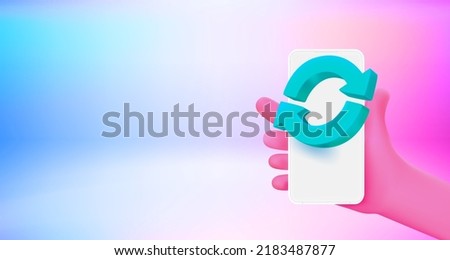 Upgrading application on mobile phone. 3d vector banner with copy space
