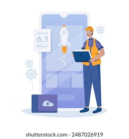 Upgrading software version for system maintenance mobile app vector illustration