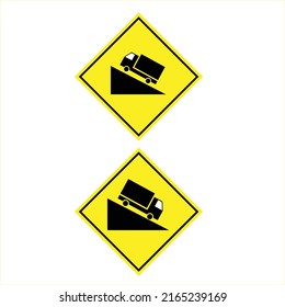 Uphill Road And Downhill Road Yellow Traffic Sign Road Sign