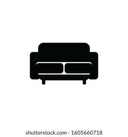 Upholstered sofa or couch with two seats black single icon vector illustration isolated on white background. House and office furniture comfortable divan or padded bench.