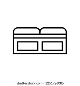 Upholstered storage bench with 2 seats. Entryway patio furniture. Vector line icon. Isolated object