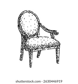 estofamento antigo cadeira mão desenhada. victorian georgian, chippendale hepplequeenanne, barroco rococó estofamento antigo cadeira vetor esboço. ilustração preta isolada