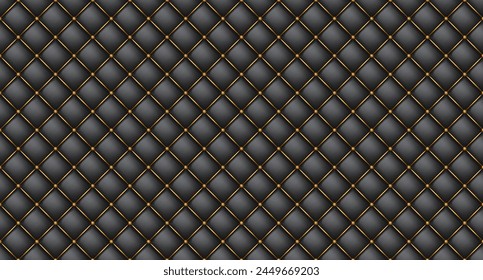 Upholstery quilted background. Black leather texture sofa backdrop. Seamless texture quilted background