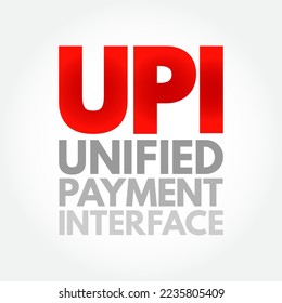 UPI Unified Payment Interface - system that powers multiple bank accounts into a single mobile application, acronym text concept background