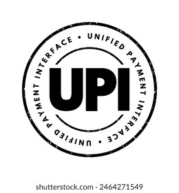 UPI Unified Payment Interface - system that powers multiple bank accounts into a single mobile application, acronym text concept stamp