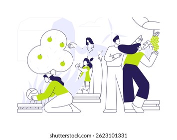 U-Pick farms abstract concept vector illustration. People on U-Pick farm buy natural food, fresh and organic vegetables, agriculture industry, processing-manufacturing sector abstract metaphor.