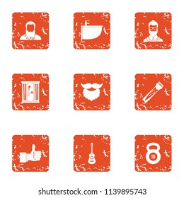 Upkeep icons set. Grunge set of 9 upkeep vector icons for web isolated on white background