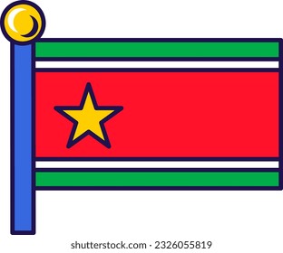 Uplg country national flag on flagpole vector. People union for liberation of guadeloupe nation symbol, golden star on red pole, white and green lines. Independence flat cartoon illustration