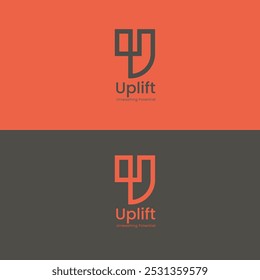 Uplift symbol logo U letter black and orange background 