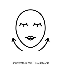 Uplifting face skin line vector icon isolated on white background. Black outline symbol