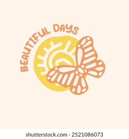 Uplifting illustration with a butterfly and sun. Design is suitable for printable products.