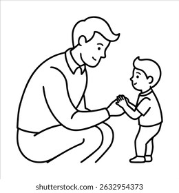 Uplifting illustration of a happy dad playing with his young child in continuous line style ideal for family bonding themed art parenting prints and warm minimalist decor