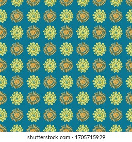 Uplifting yellow and orange summer floral vector repeat pattern. Pattern for fabric, backgrounds, wrapping, textile, wallpaper, apparel. Vector illustration