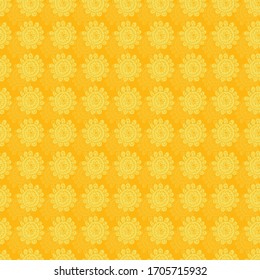 Uplifting yellow and orange summer floral vector repeat pattern. Pattern for fabric, backgrounds, wrapping, textile, wallpaper, apparel. Vector illustration