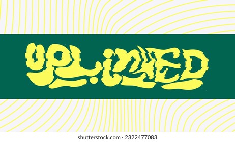 Uplinked Yellow Text on Green Solid Banner, Psychedelic Glitch Style, Hand Drawn Type Illustration