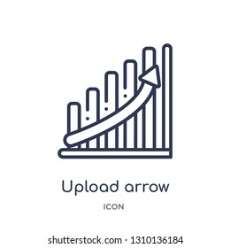 upload arrow with bar icon from ultimate glyphicons outline collection. Thin line upload arrow with bar icon isolated on white background.